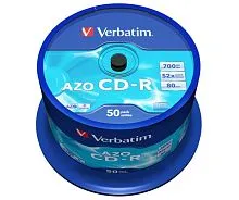 CD-R диск Verbatim CD-R 700Mb Crystal AZO 52x CakeBox 50 шт.