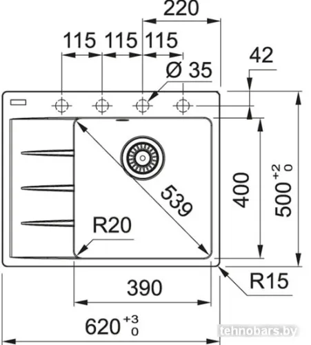 Кухонная мойка Franke Centro CNG 611-62 TL Fragranite 114.0639.704 (белый) фото 4
