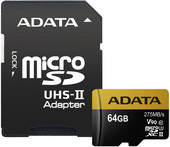 Карта памяти A-Data microSDXC UHS-II 64GB + адаптер [AUSDX64GUII3CL10-CA1]