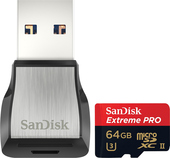 Карта памяти SanDisk Extreme Pro microSDXC 64GB + кардридер [SDSQXPJ-064G-GN6M3]