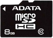 Карта памяти A-Data microSDHC (Class 10) 8GB + SD-адаптер (AUSDH8GCL10-RA1)