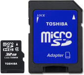 Карта памяти Toshiba microSDHC (Class 4) 32GB + адаптер [SD-C32GJ(6A]
