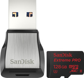 Карта памяти SanDisk Extreme Pro microSDXC 128GB + кардридер [SDSQXPJ-128G-GN6M3]