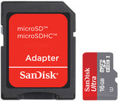 Карта памяти SanDisk Ultra microSDHC UHS-I (Class 10) 16GB + адаптер (SDSDQUA-016G)