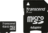 Карта памяти Transcend microSDHC (Class 10) 4GB + адаптер (TS4GUSDHC10)