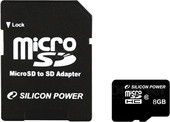 Карта памяти Silicon-Power microSDHC (Class 10) 8 Гб + адаптер (SP008GBSTH010V10)