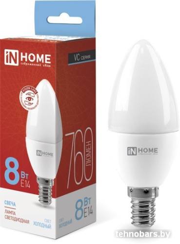 Светодиодная лампочка In Home LED-Свеча-VC 8Вт 230В Е14 6500К 760Лм 4690612024806 фото 3