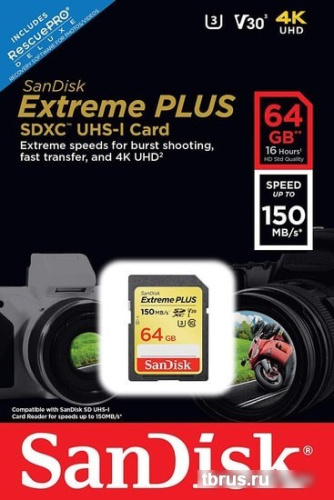 Карта памяти SanDisk Extreme PLUS SDSDXW6-064G-GNCIN SDXC 64GB фото 6