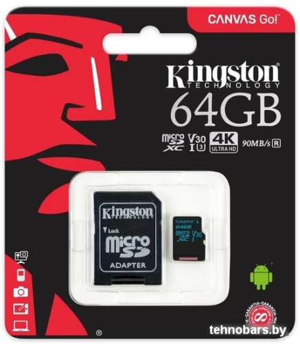Карта памяти Kingston Canvas Go! SDCG2/64GB microSDXC 64GB (с адаптером) фото 5