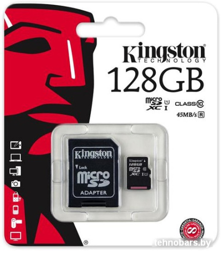 Карта памяти Kingston microSDXC UHS-I (Class 10) 128GB + адаптер [SDC10G2/128GB] фото 5