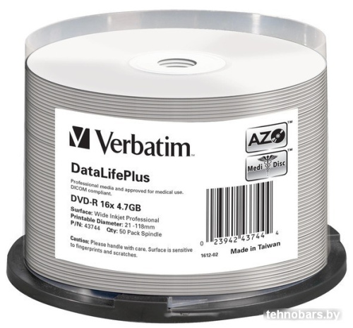 DVD-R диск Verbatim DVD-R 4.7GB 16x DataLifePlus по 50 шт. CakeBox фото 3