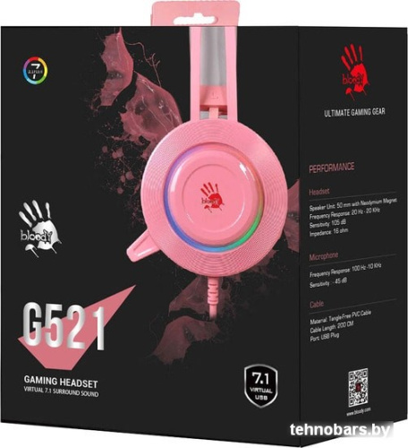 Наушники A4Tech Bloody G521 (розовый) фото 5
