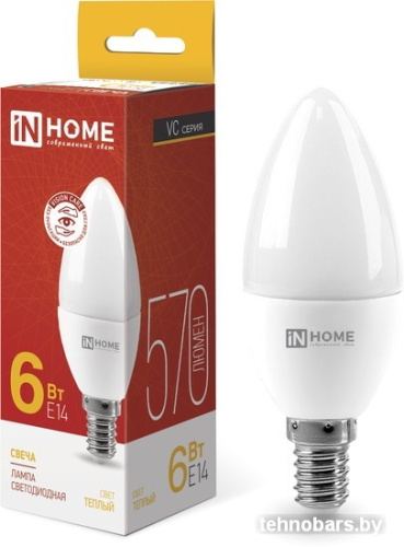 Светодиодная лампочка In Home LED-Свеча-VC 6Вт 230В Е14 3000К 570Лм 4690612020389 фото 3
