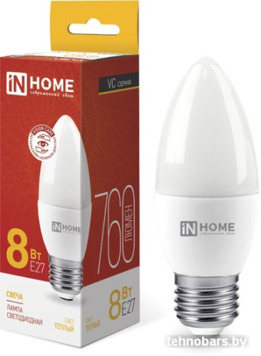 Светодиодная лампочка In Home LED-Свеча-VC 8Вт 230В Е27 3000К 760Лм 4690612020440 фото 3