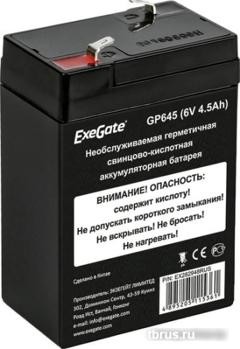 Аккумулятор для ИБП ExeGate GP645 (6В, 4.5 А·ч) фото 3