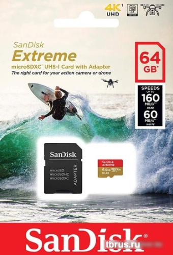 Карта памяти SanDisk Extreme microSDXC SDSQXA2-064G-GN6AA 64GB (с адаптером) фото 6