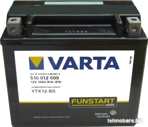 Мотоциклетный аккумулятор Varta Funstart AGM YTX12-BS 510 012 009 (10 А/ч) фото 3