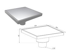 Сливной трап вертикальный D 50, решетка нерж. 200х200 мм, NOVA (5532)
