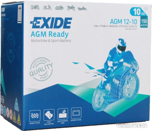 Мотоциклетный аккумулятор Exide AGM12-10 (19 А·ч) фото 4