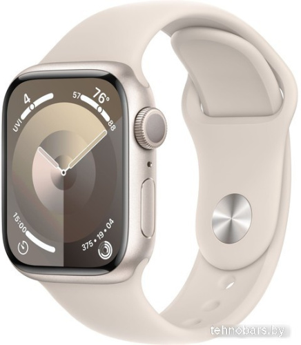 Умные часы Apple Watch Series 9 41 мм (алюминиевый корпус, звездный свет/звездный свет, спортивный силиконовый ремешок S/M) фото 3