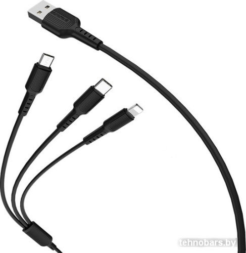 Кабель Borofone BX16 USB Type-A - Lightning+Micro+Type-C (1 м, черный) фото 3