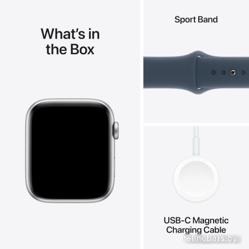 Умные часы Apple Watch SE 2 44 мм (алюминиевый корпус, серебристый/грозовой синий, спортивный силиконовый ремешок M/L) фото 5