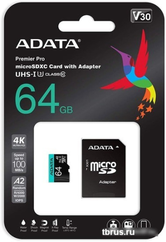 Карта памяти A-Data Premier Pro AUSDX64GUI3V30SA2-RA1 microSDXC 64GB (с адаптером) фото 6