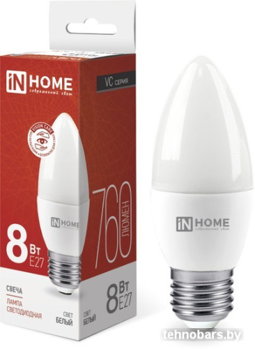 Светодиодная лампочка In Home LED-Свеча-VC 8Вт 230В Е27 4000К 760Лм 4690612020457 фото 3