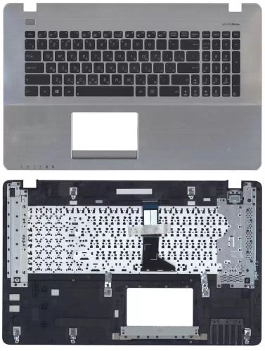 Клавиатура для ноутбука Asus X750LN черная топ-панель серебристая