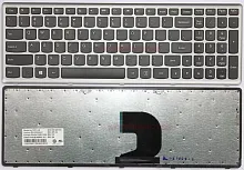 Клавиатура для ноутбука Lenovo IdeaPad Z500, P500 чёрная, рамка серебряная