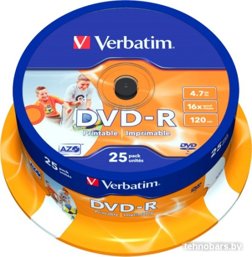 DVD-R диск Verbatim Wide Inkjet Printable 4.7Gb 16x 43538 (CakeBox, 25 шт.) фото 3