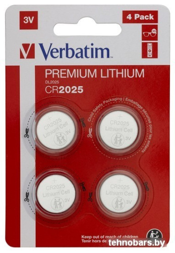 Элементы питания Verbatim CR2025 литиевая блистер 4 шт. 49532 фото 3