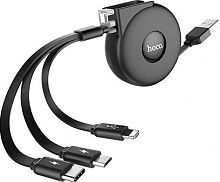 Кабель Hoco U50 USB Type-A - Lightning, MicroUSB, Type-C (1 м, черный)