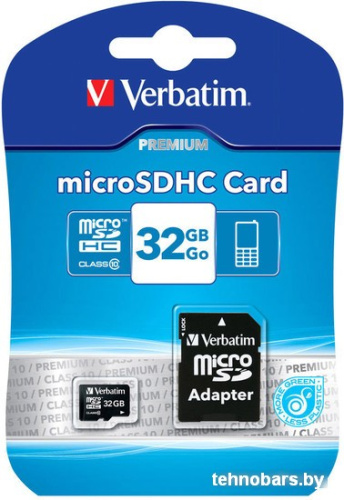 Карта памяти Verbatim microSDHC (Class 10) 32GB + адаптер (44083) фото 4