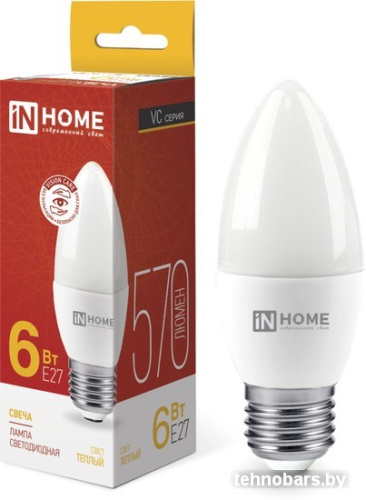 Светодиодная лампочка In Home LED-Свеча-VC 6Вт 230В Е27 3000К 570Лм 4690612020402 фото 3