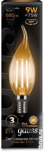 Светодиодная лампа Gauss Filament Candle tailed E14 9 Вт 2700 К 104801109 фото 4