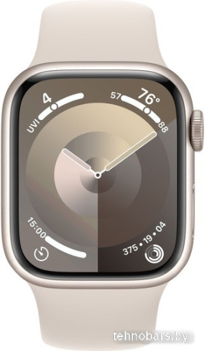 Умные часы Apple Watch Series 9 41 мм (алюминиевый корпус, звездный свет/звездный свет, спортивный силиконовый ремешок S/M) фото 4