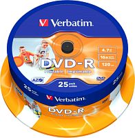 DVD-R диск Verbatim Wide Inkjet Printable 4.7Gb 16x 43538 (CakeBox, 25 шт.)