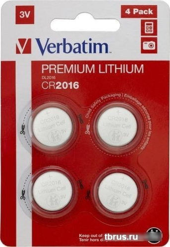 Батарейки Verbatim CR2016 Verbatim литиевая блистер 4 шт. 49531 фото 3