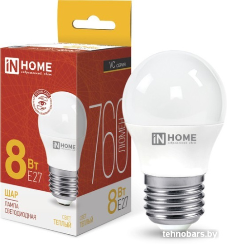 Светодиодная лампочка In Home LED-Шар-VC 8Вт 230В Е27 3000К 760Лм 4690612020563 фото 3