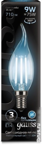Светодиодная лампа Gauss Filament Candle tailed E14 9 Вт 4100 К 104801209 фото 4