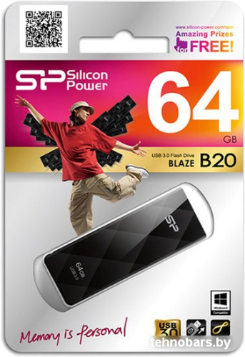 USB Flash Silicon-Power Blaze B20 Black 64GB (SP064GBUF3B20V1K) фото 5