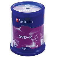 Диск DVD+R 4.7ГБ 16x Verbatim 43551, пласт.коробка, на шпинделе (100шт./уп.)