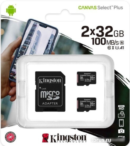 Карта памяти Kingston Canvas Select Plus microSDHC 2x32GB (с адаптером) фото 4