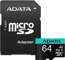 Карта памяти A-Data Premier Pro AUSDX64GUI3V30SA2-RA1 microSDXC 64GB (с адаптером)