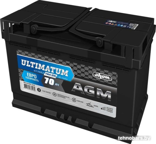 Автомобильный аккумулятор AKOM Ultimatum AGM R (70 А·ч) фото 3