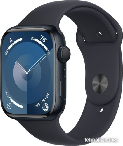 Умные часы Apple Watch Series 9 45 мм (алюминиевый корпус, полуночный/полуночный, спортивный силиконовый ремешок M/L) фото 3