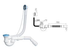 Сифон для ванны U-образный с выпуском  и переливом 70 мм, с гибкой трубой 40х40/50, NOVA (1520)