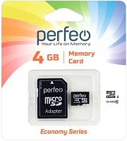 Карта памяти Perfeo microSDHC PF4GMCSH10AES 4GB (с адаптером)