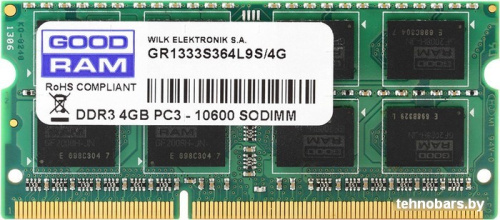Оперативная память GOODRAM 4GB DDR3 SO-DIMM PC3-10600 (GR1333S364L9S/4G) фото 3